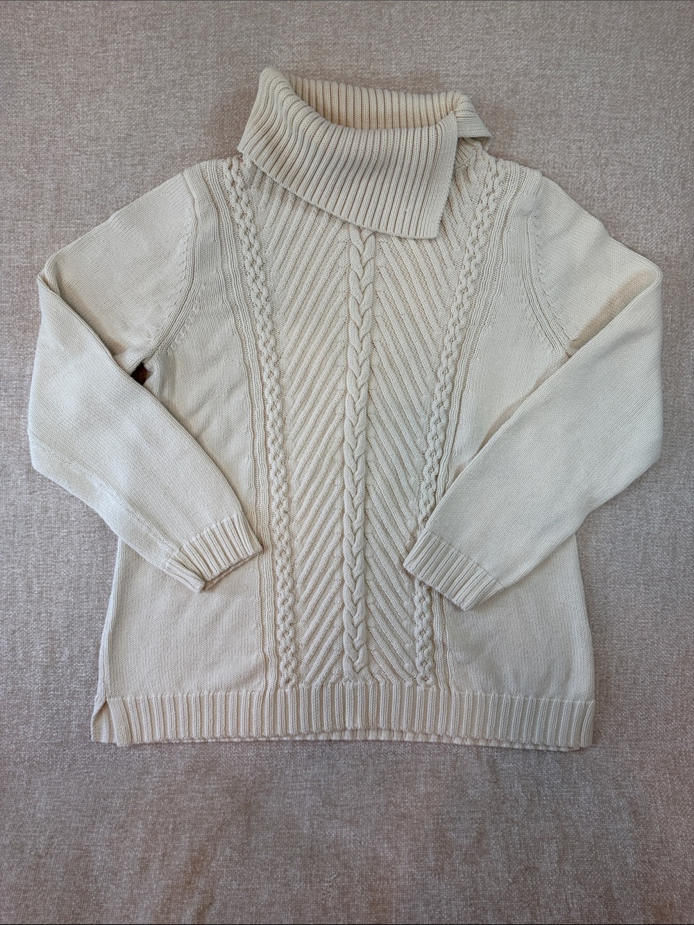 Talbot's Cable Knit Split Turtleneck Sweater in Cream